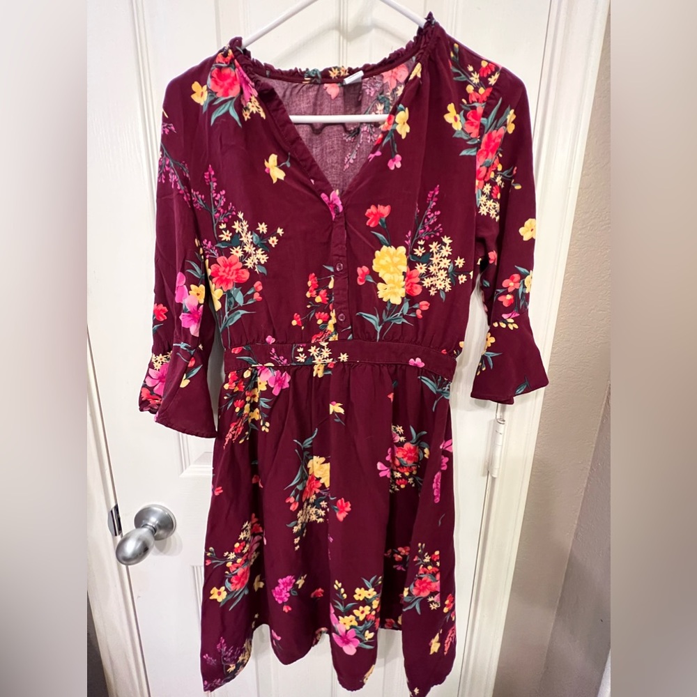 🍷 Old Navy Dark Red/Pink Floral Dress | Size S